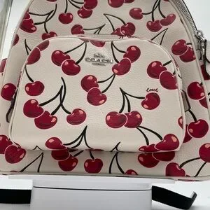 Coach | Bags | Coach Cream And Red Cherry Print Backpack 498 